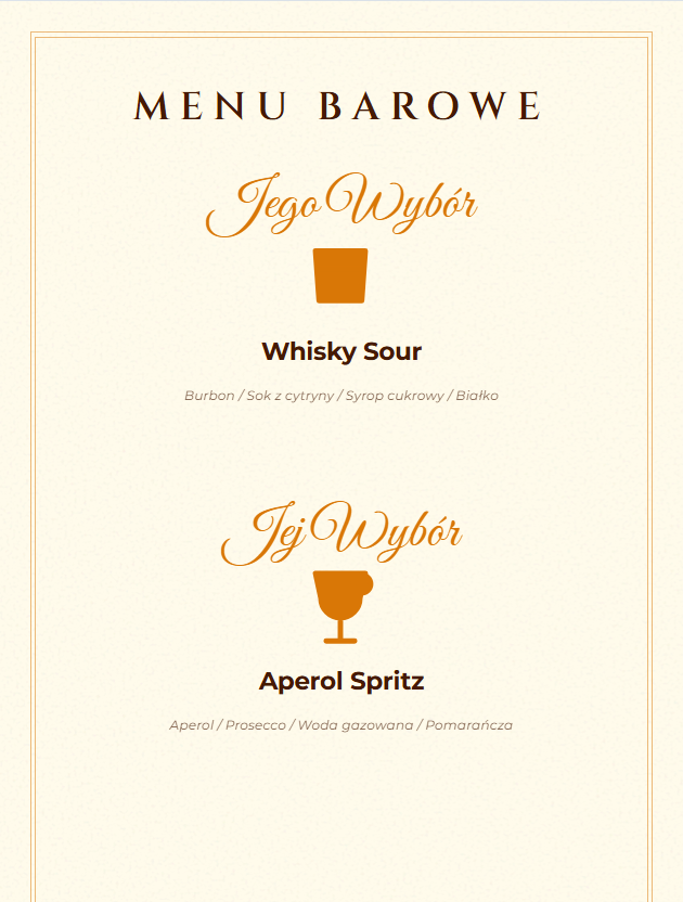 Karta Drinków na Wesele